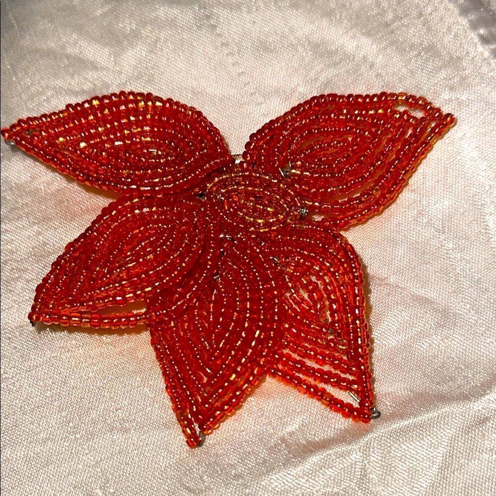Orange‎ Beaded Flower Brooch